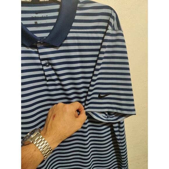 Nike Dri Fit Mens Polo Shirt Size Xtra Large White Black Striped Short Sleeve - Picture 5 of 16